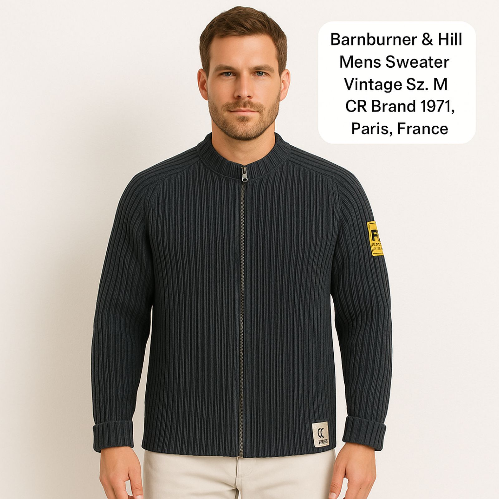 Barnburner  Hill Mens Sweater Vintage Sz M Cr Brand 1971 Paris France A1183